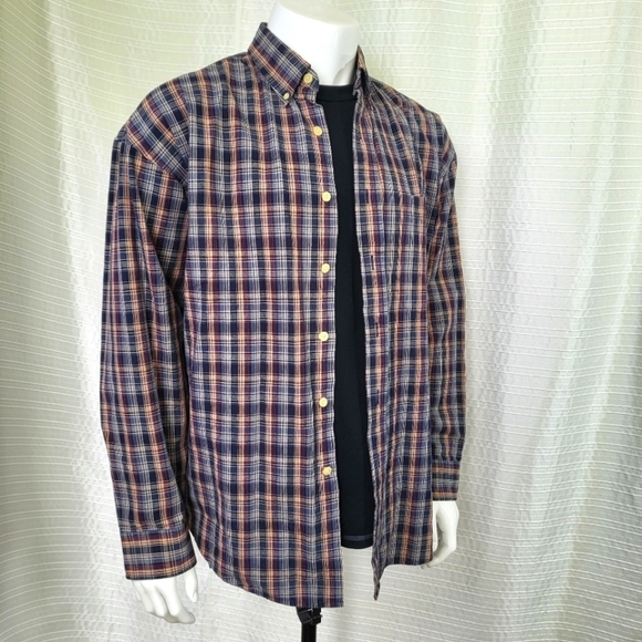 Bill Blass Heavyweight Button Down Outdoor Shirt Blue Multi Plaid Men's L - Picture 1 of 11